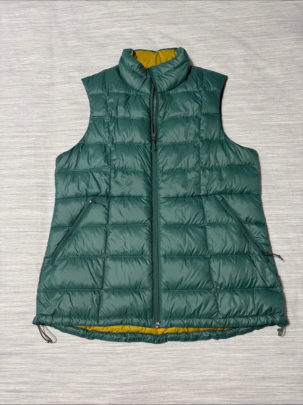 REI Co-op 650 Down Vest Womens Large Teal Green Mustard Yellow Puffer Full Zip